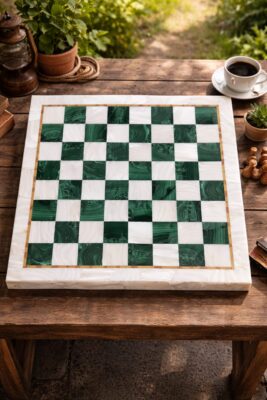 Luxury Green Malachite & White Marble Chess Board.