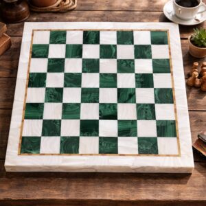 Luxury Green Malachite & White Marble Chess Board.