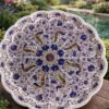 Handcrafted Marble Inlay Scalloped Plate with Blue Floral.